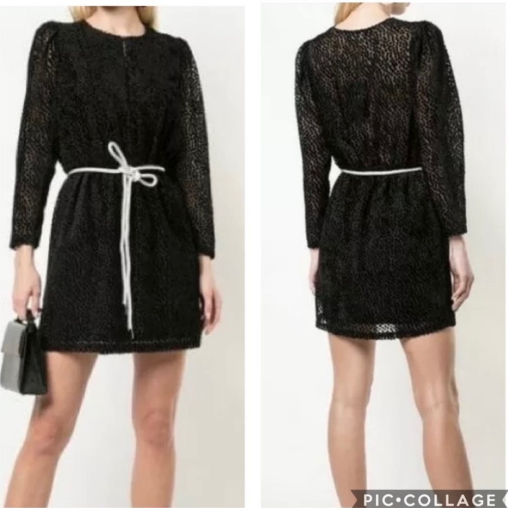 Robert Rodriguez NWT Sheer Velvet Belted Long Sleeve Mini Dress Black Size 2